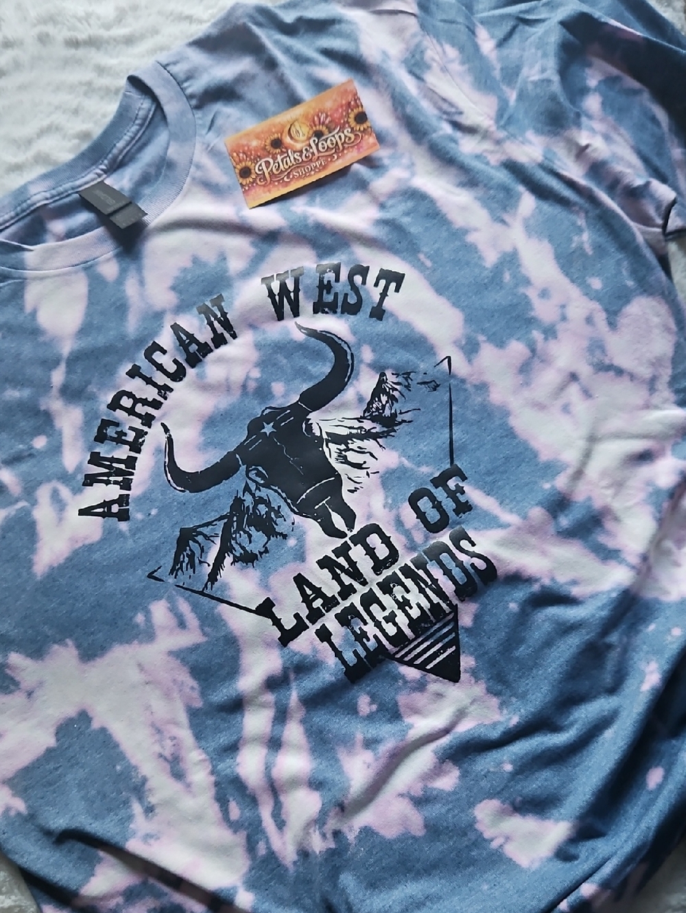 Gildan Blue and Light Pink Tie-Dye "American West Land of Legends" Tee